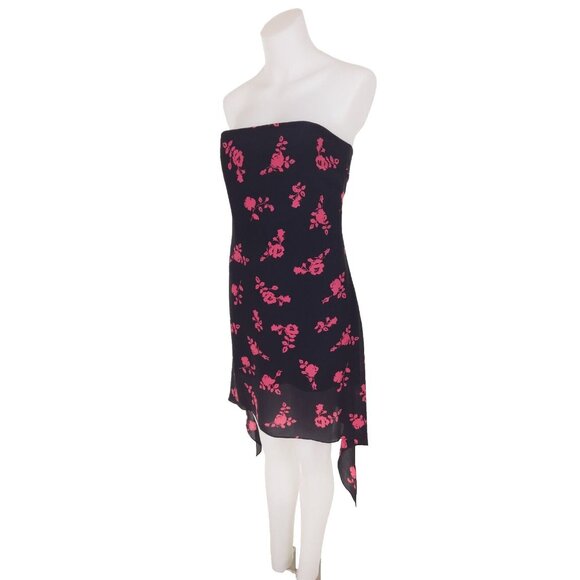 Versus Versace Strapless Floral-print Silk-crepe Mini Dress 46 US 10 Black Pink - Picture 5 of 15